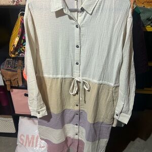 Mystree Cream Button-Up Blouse